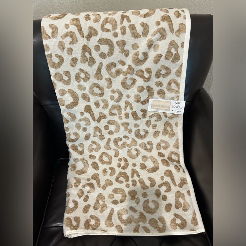 CARO Gold Leopard Print Beach Towel Oversized Luxury Spa Soft Cotton 36x…